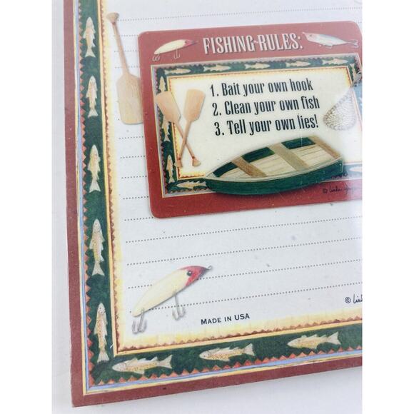 LINDA GRAYSON MAGNETIC NOTE PAD Fishing Rules Bait Hook Man's Place on Boat USA - Picture 2 of 8